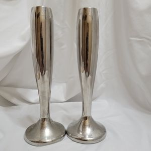 Rare Pair of VTG Stainless Steel FLOWER STAND BUD VASE Made In Japan.